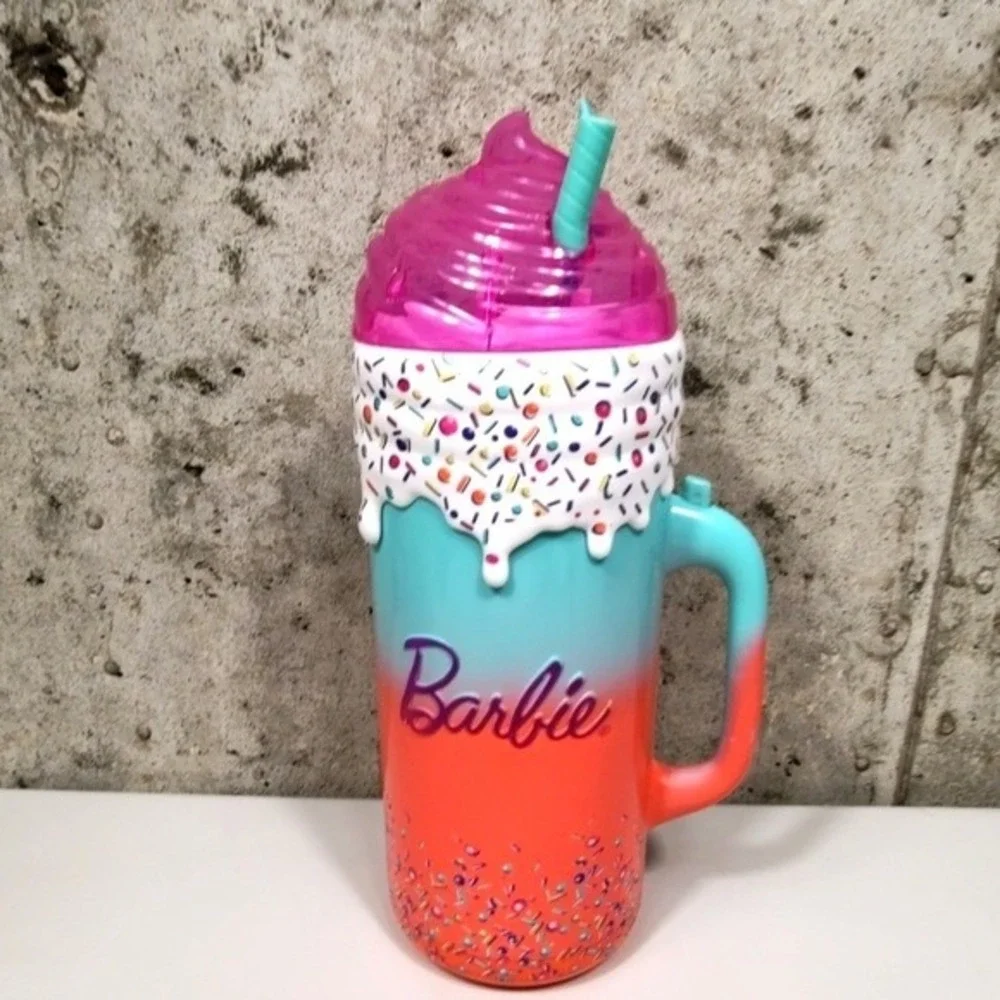 Mattel Barbie Milkshake Tumbler Cup 40oz 2023 New Teal Pink Sprinkles‎ Huge Mug
